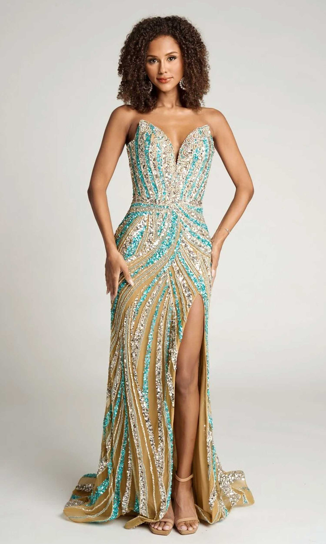 Portia and Scarlett PS26418C - Plunging V-Neck Sparkling Fitted Dress