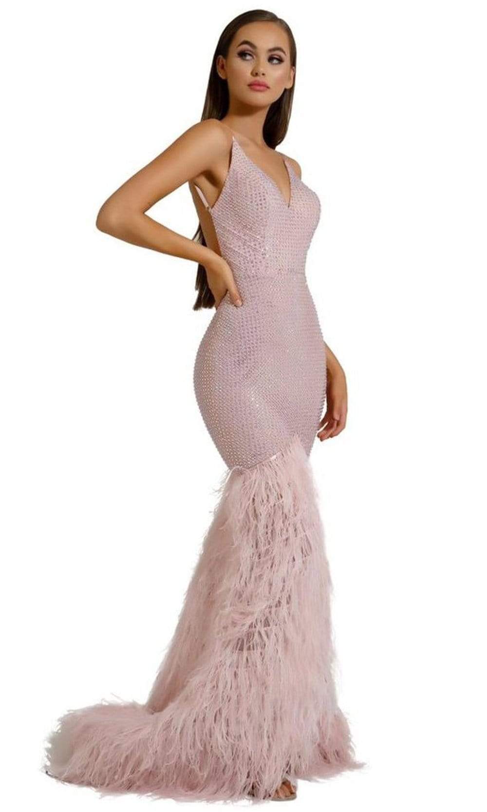 Portia and Scarlett - PS6826 V Neck Feathered Dress Prom Dresses