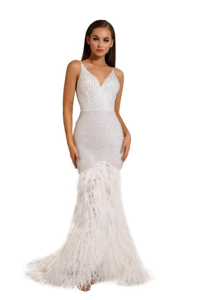 Portia and Scarlett - PS6826 V Neck Feathered Dress Prom Dresses