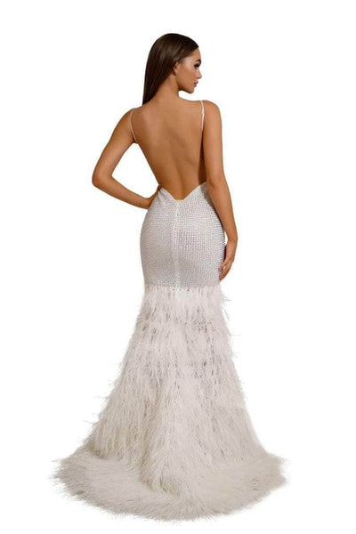 Portia and Scarlett - PS6826 V Neck Feathered Dress Prom Dresses