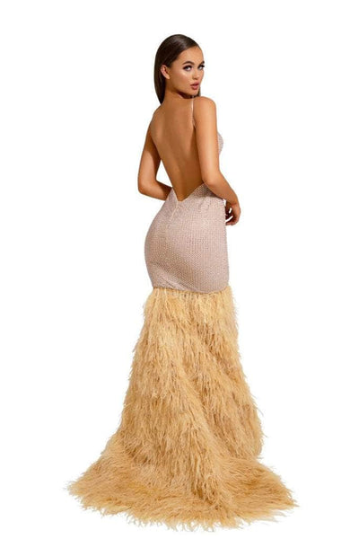 Portia and Scarlett - PS6826 V Neck Feathered Dress Prom Dresses