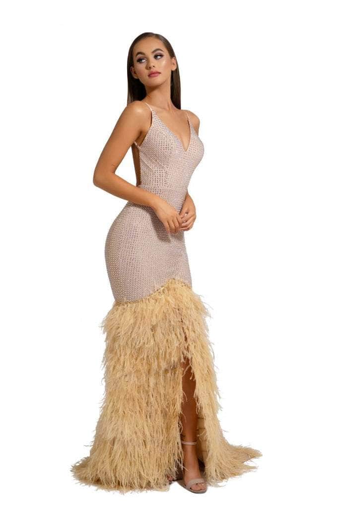 Portia and Scarlett - PS6826 V Neck Feathered Dress Prom Dresses