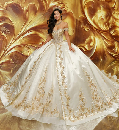 Princesa by Ariana Vara PR30210 - Sequin Embroidered Sweetheart Gown In White and Gold