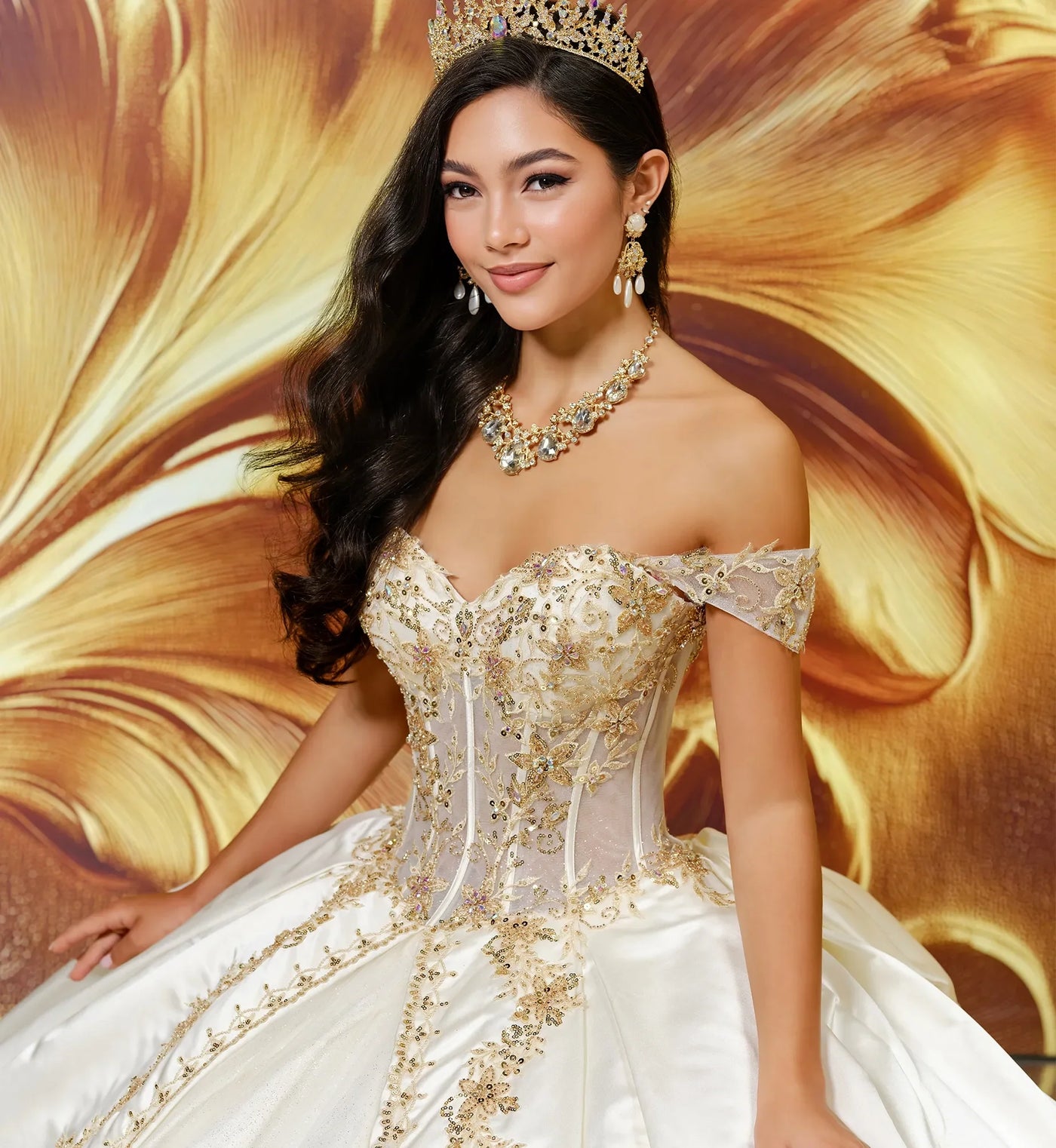 Princesa by Ariana Vara PR30210 - Sequin Embroidered Sweetheart Gown In White and Gold