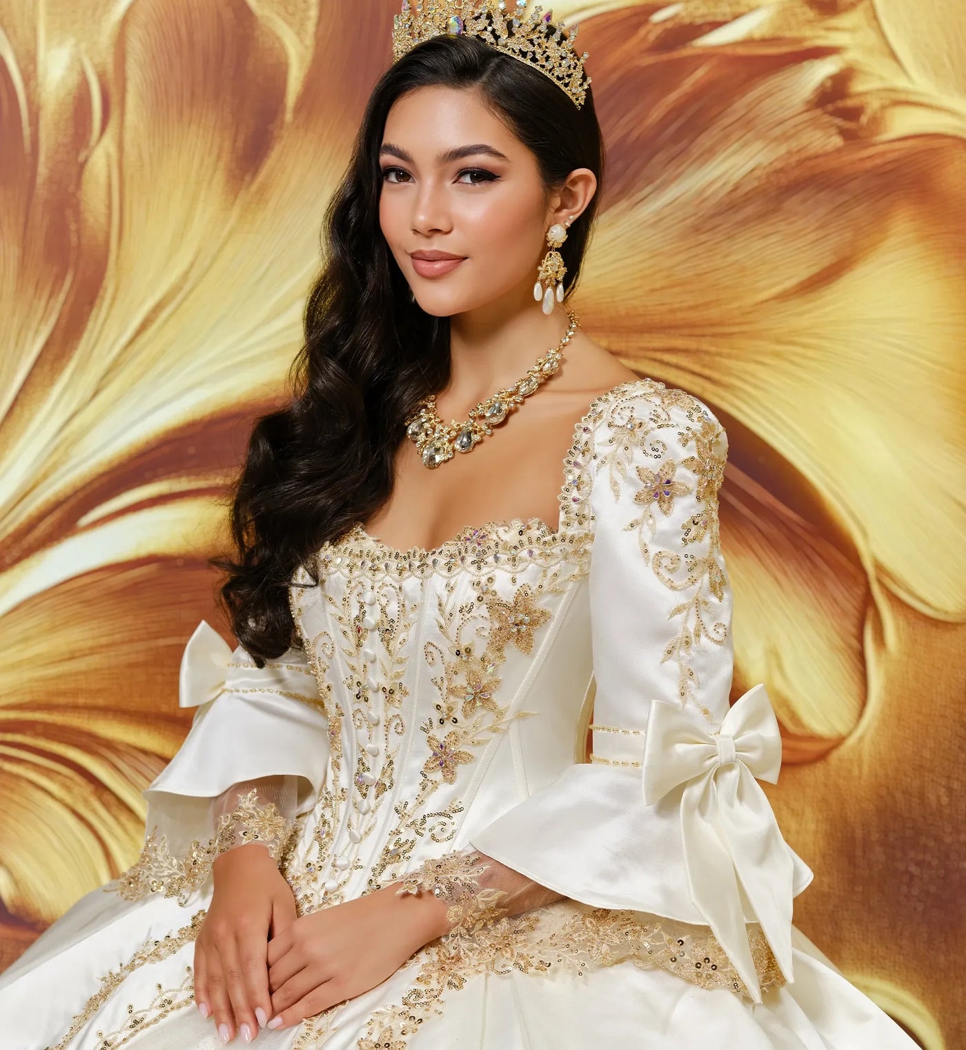 Princesa by Ariana Vara PR30210 - Sequin Embroidered Sweetheart Gown In White and Gold