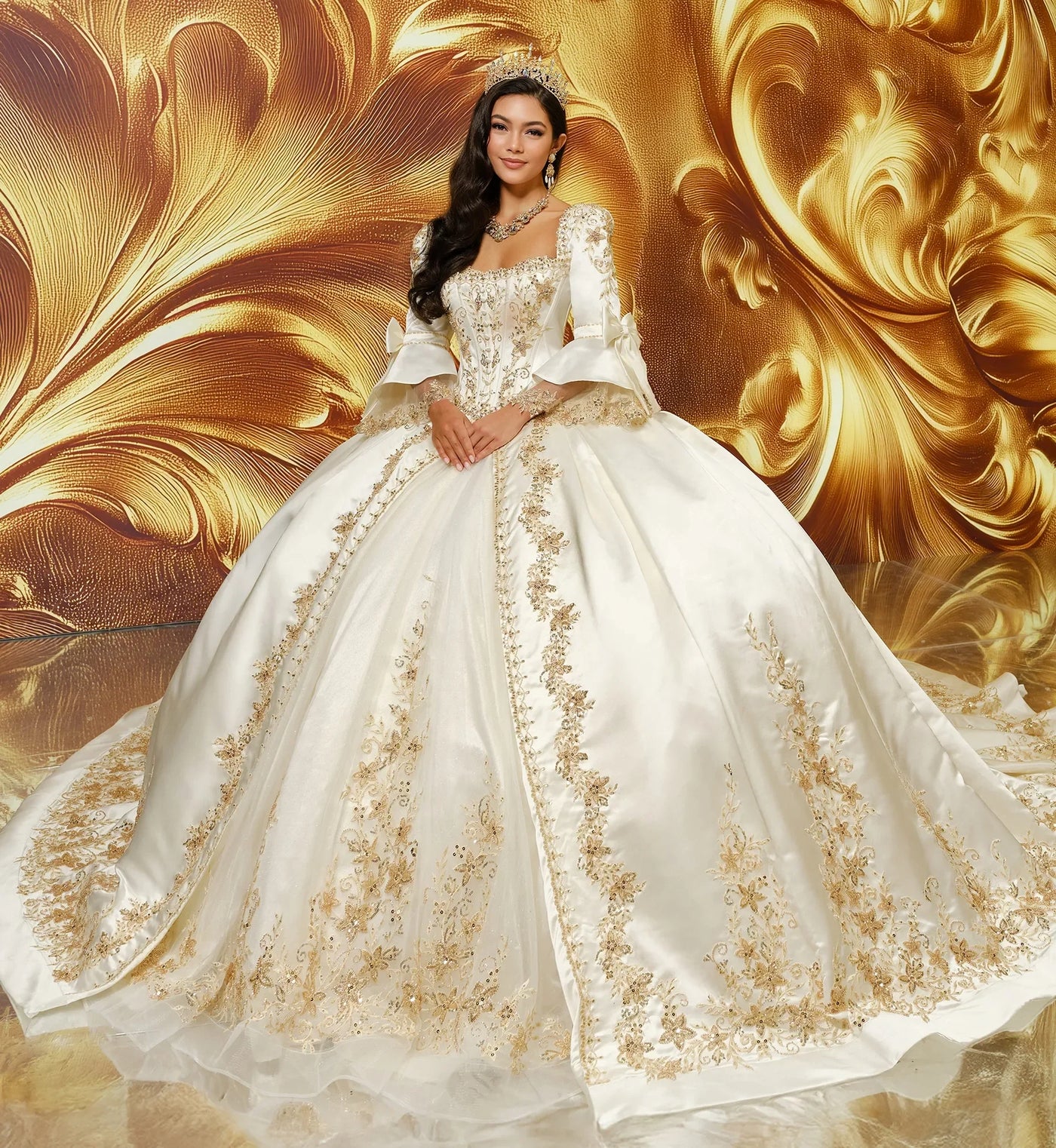 Princesa by Ariana Vara PR30210 - Sequin Embroidered Sweetheart Gown In White and Gold