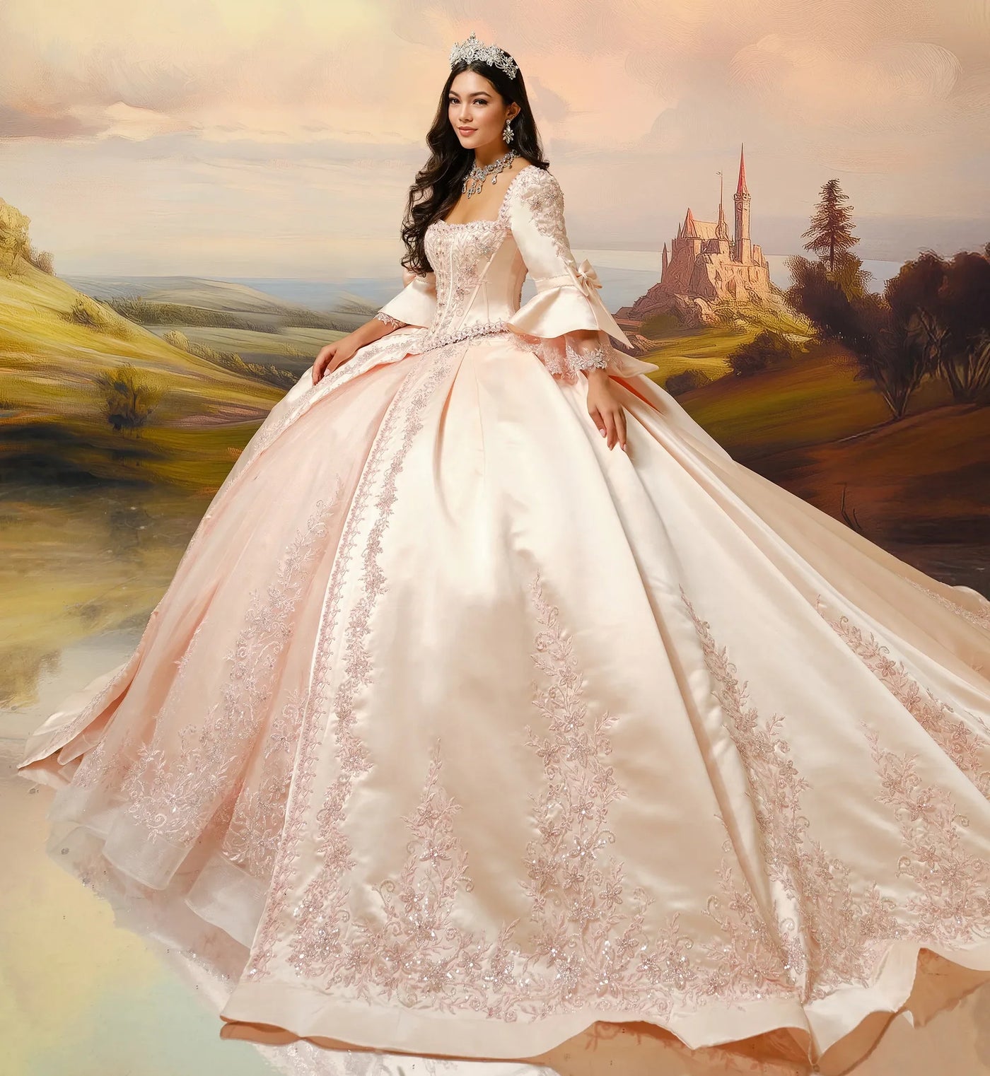 Princesa by Ariana Vara PR30210 - Sequin Embroidered Sweetheart Gown In Pink