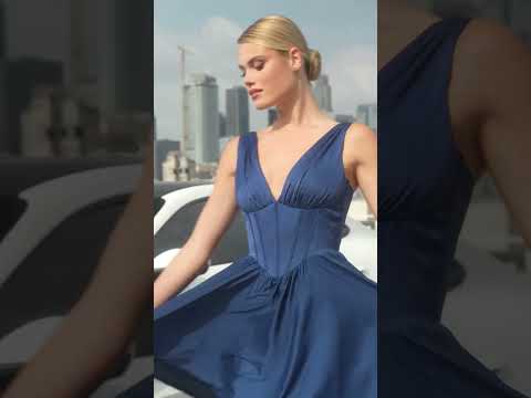 Ladivine 7447 - V-Neck Ruched Evening Dress