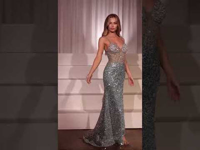 Ladivine CM370 - Rhinestone-Embellished Sleeveless Prom Gown
