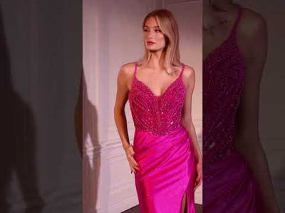 Ladivine CC0238 - Plunging V-Neck Embellished Evening Dress