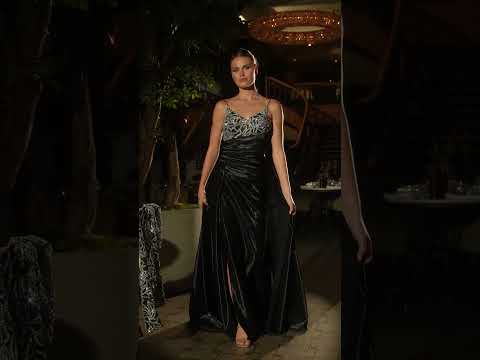 Ladivine J882 - V-Neck Embellished Evening Gown