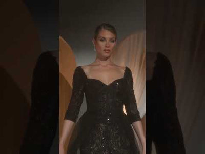 Ladivine CK2401 - Quarter Sleeve A-Line Evening Gown