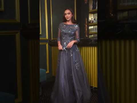 Ladivine J883 - Bateau Neck Embroidered Tulle Ballgown