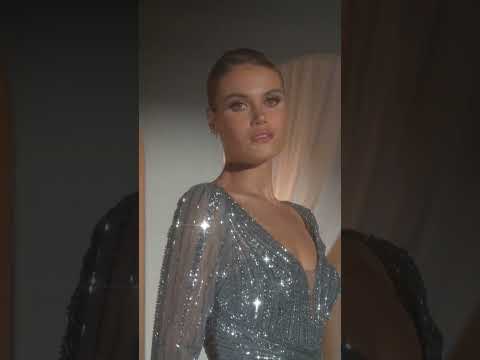 Ladivine CC446 - Plunging V-Neck A-Line Evening Dress