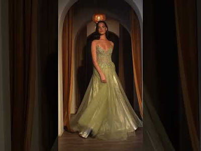 Ladivine CC487 - Deep V-Neck Sequin Evening Dress