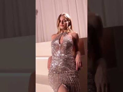 Ladivine CC404 - Sequin Halter Evening Dress