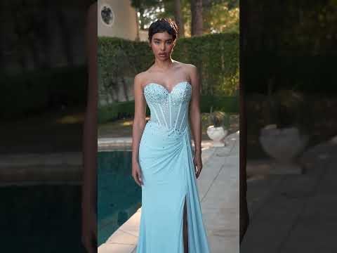 Ladivine CD770 - Slit Cut Glass Evening Dress