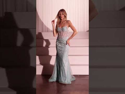 Ladivine CD766 - Embellished Sheer Corset Bodice Prom Gown