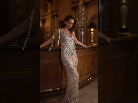 Ladivine CR879 - V-Neck Column Evening Gown