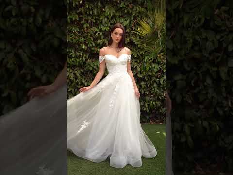 Ladivine Bridal C159W - Embroidered Off-Shoulder Bridal Dress