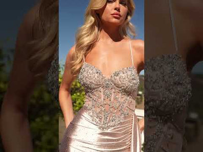 Ladivine CM377 - Satin Lace-Up Back Prom Gown