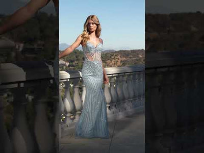 Ladivine CD2420 - Sheer Corset Rhinestone Prom Gown
