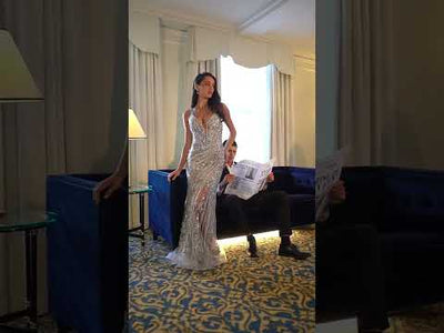 Ladivine CC0389 - Plunging V-Neck Sequin Evening Dress