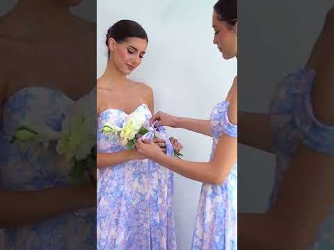 Ladivine 7443 - Strapless Floral Printed Evening Dress