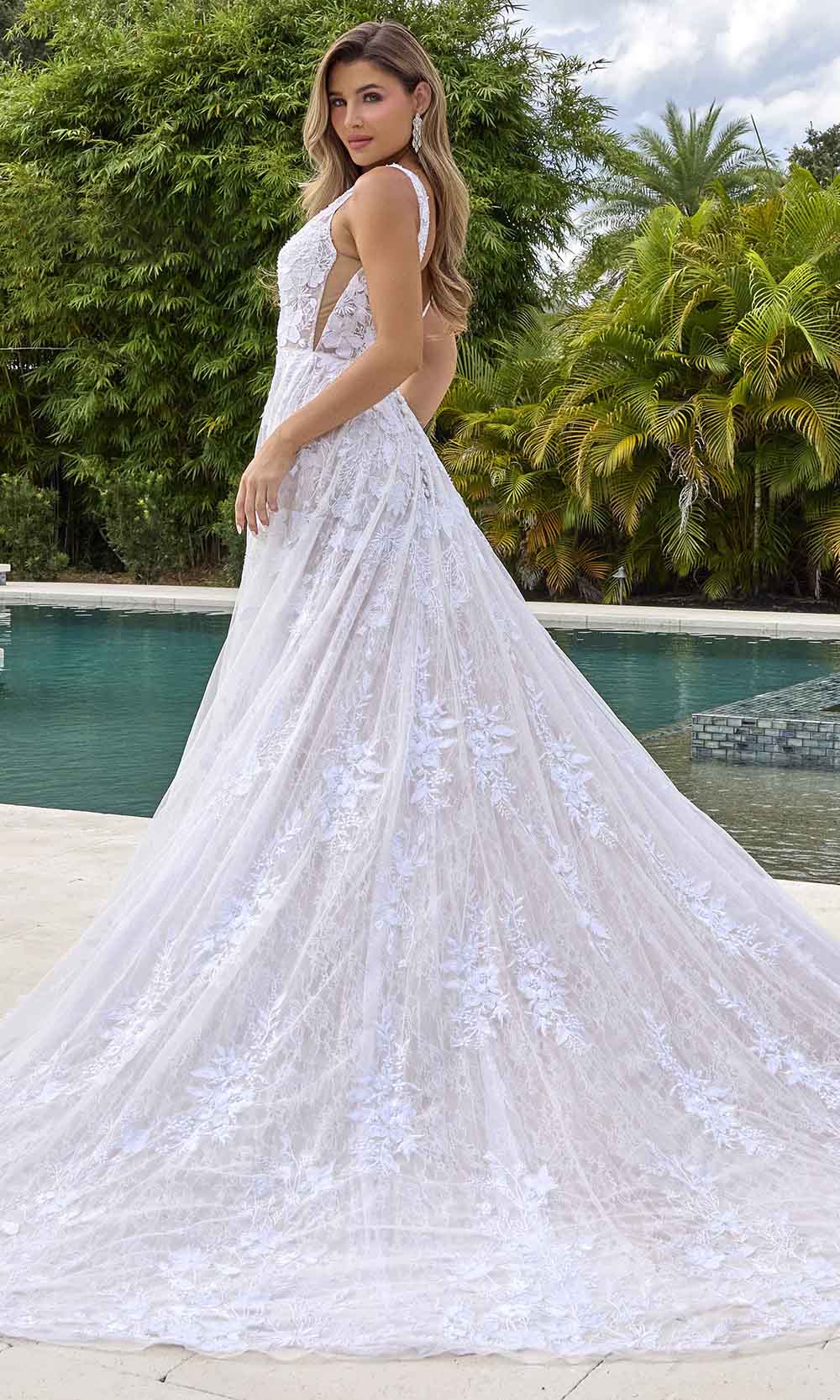 Primavera Couture 11141 - Lace Applique A-Line Evening Gown Wedding Dresses