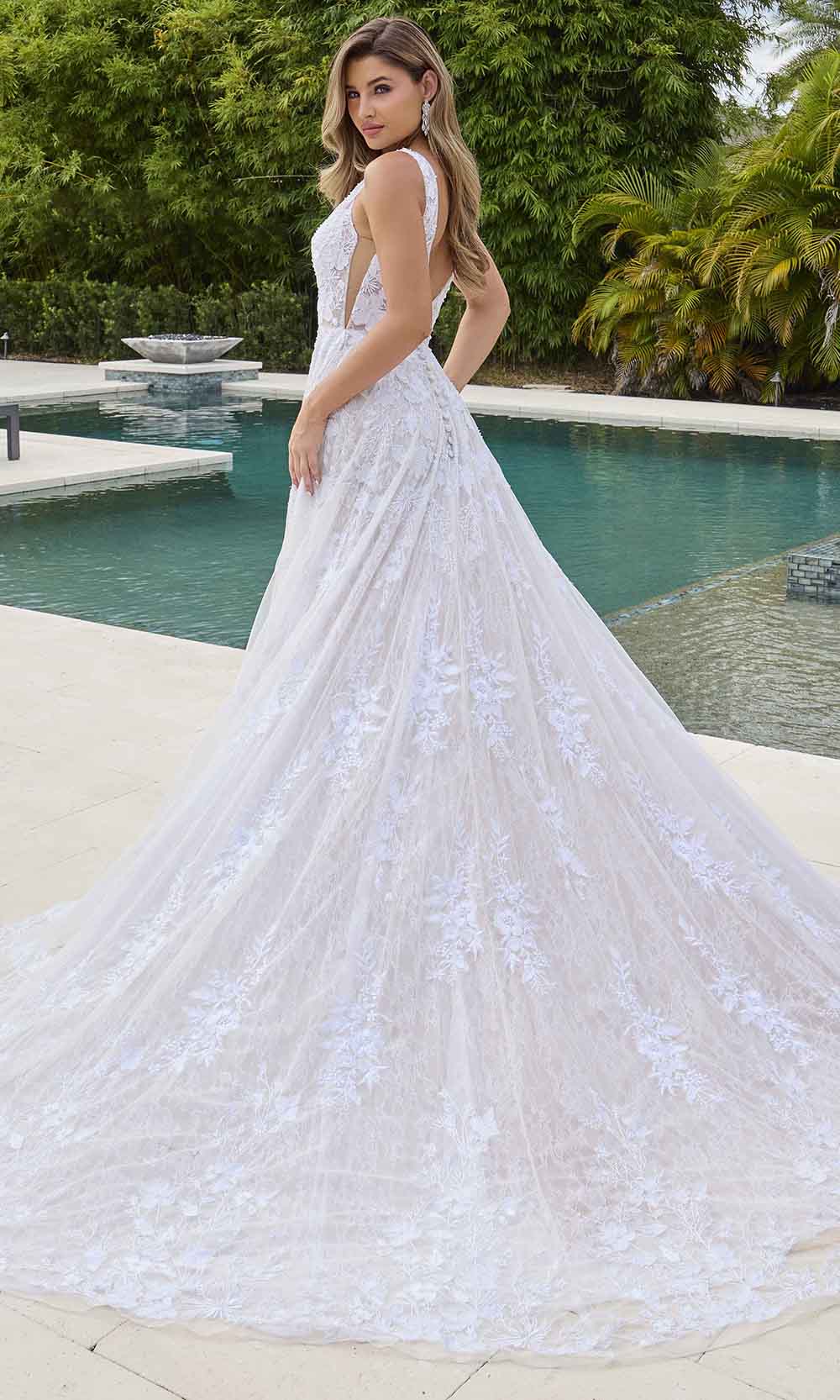 Primavera Couture 11141 - Lace Applique A-Line Evening Gown Wedding Dresses