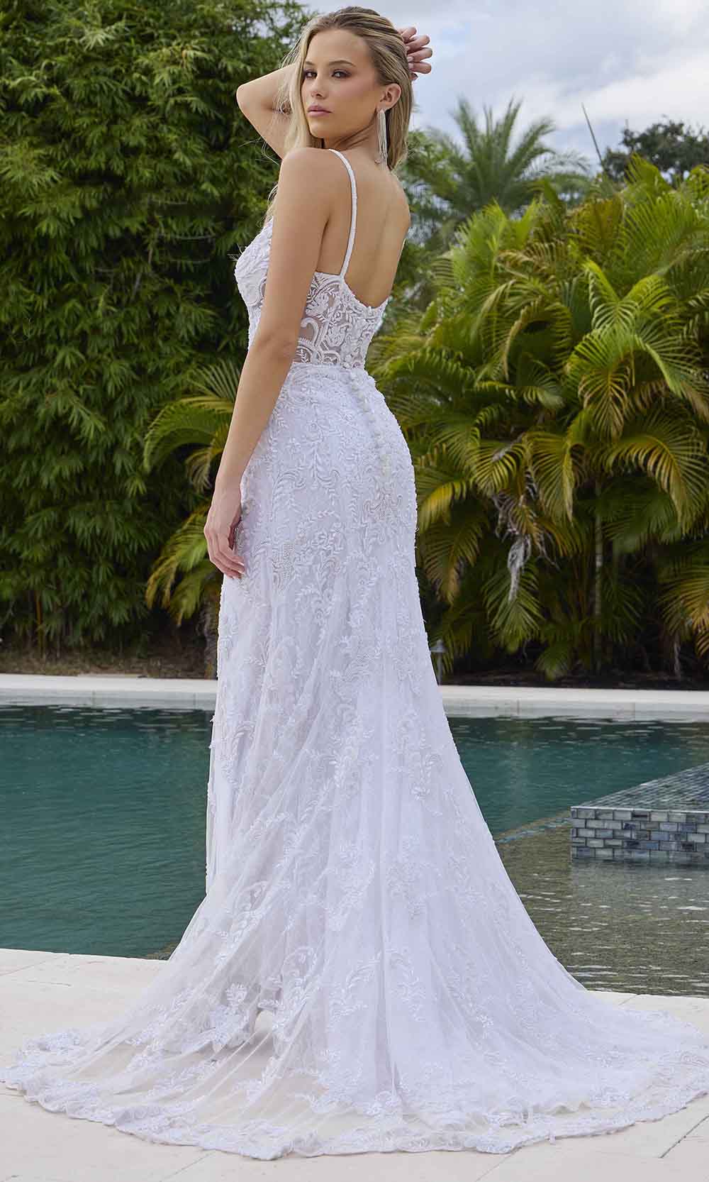 Primavera Couture 11143 - Pearl-Embellished Plunging Evening Gown Wedding Dresses