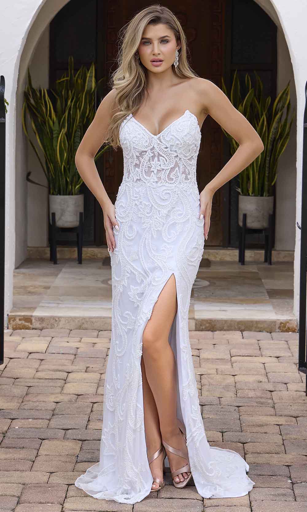 Primavera Couture 11145 - Strapless Beaded Evening Gown Wedding Dresses 0 / Ivory