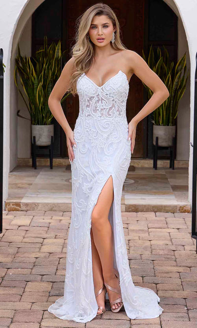 Primavera Couture 11145 - Strapless Beaded Evening Gown Wedding Dresses 0 / Ivory