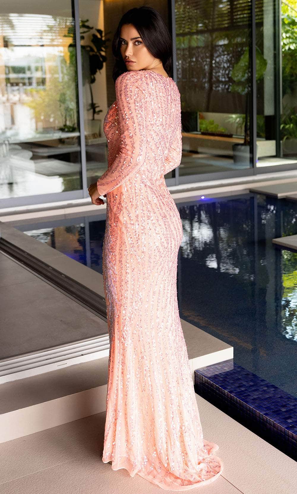 Primavera Couture 12117 - Sequin Embellished Long Sleeve Prom Dress Prom Dresses