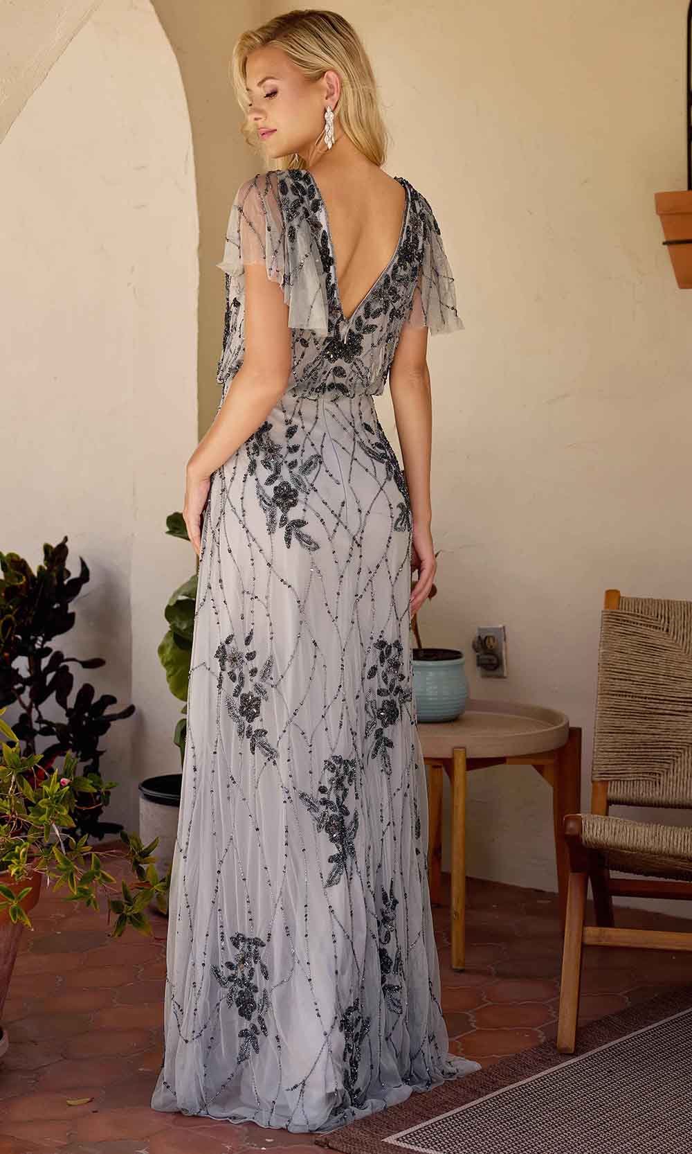 Primavera Couture 13144 - Flutter Sleeve Floral Beaded Evening Dress Mother of the Bride Dresses