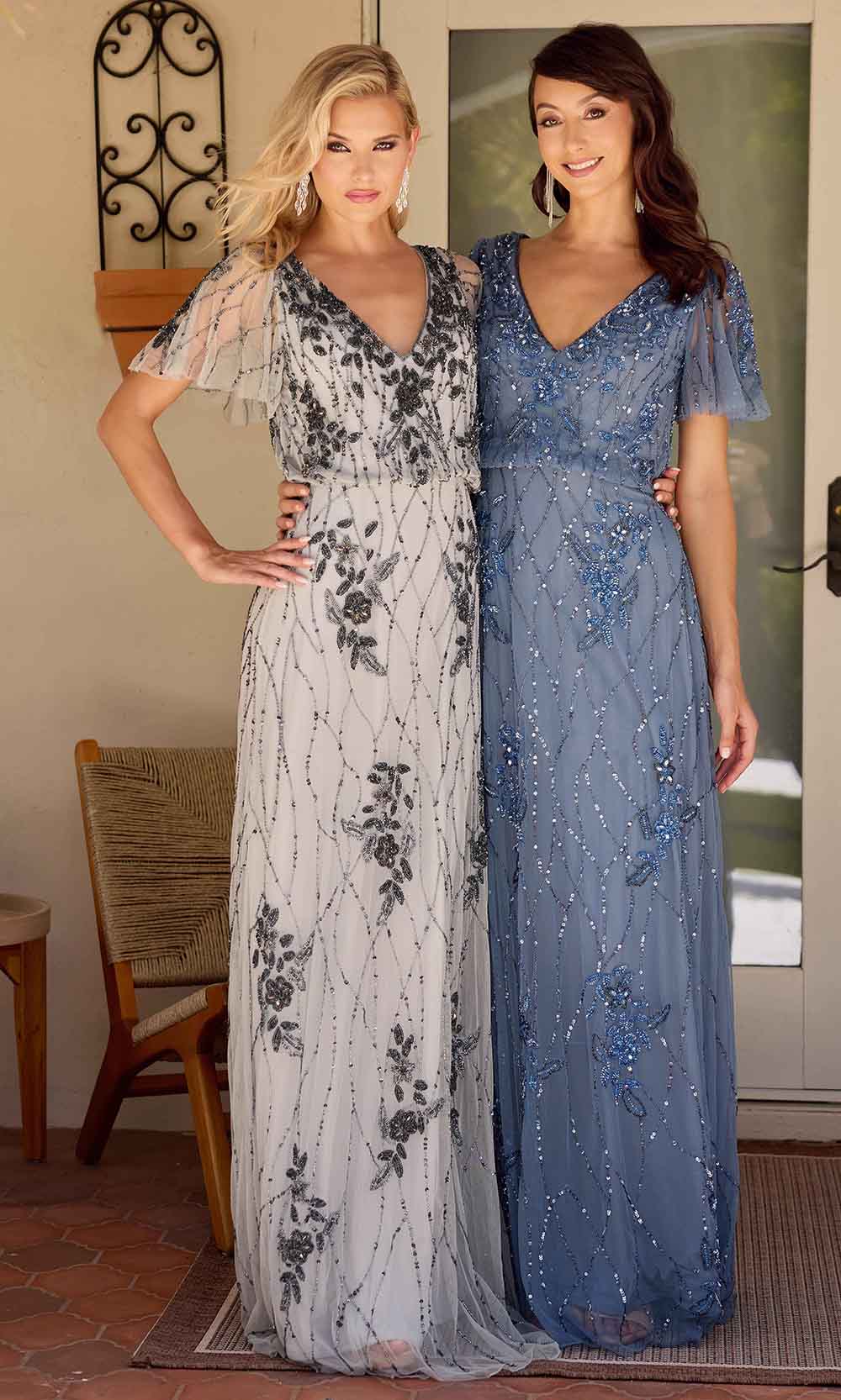Primavera Couture 13144 - Flutter Sleeve Floral Beaded Evening Dress Mother of the Bride Dresses