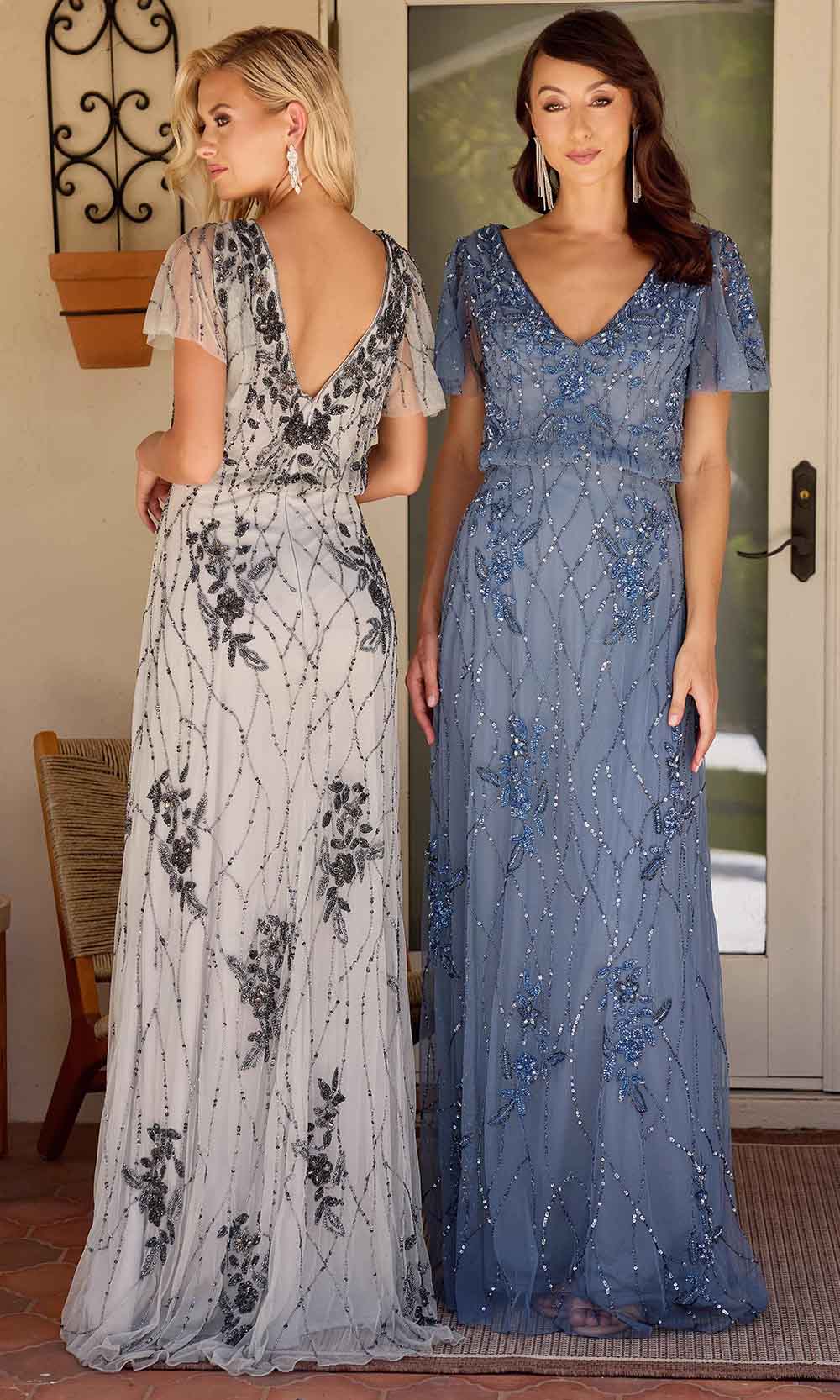 Primavera Couture 13144 - Flutter Sleeve Floral Beaded Evening Dress Mother of the Bride Dresses