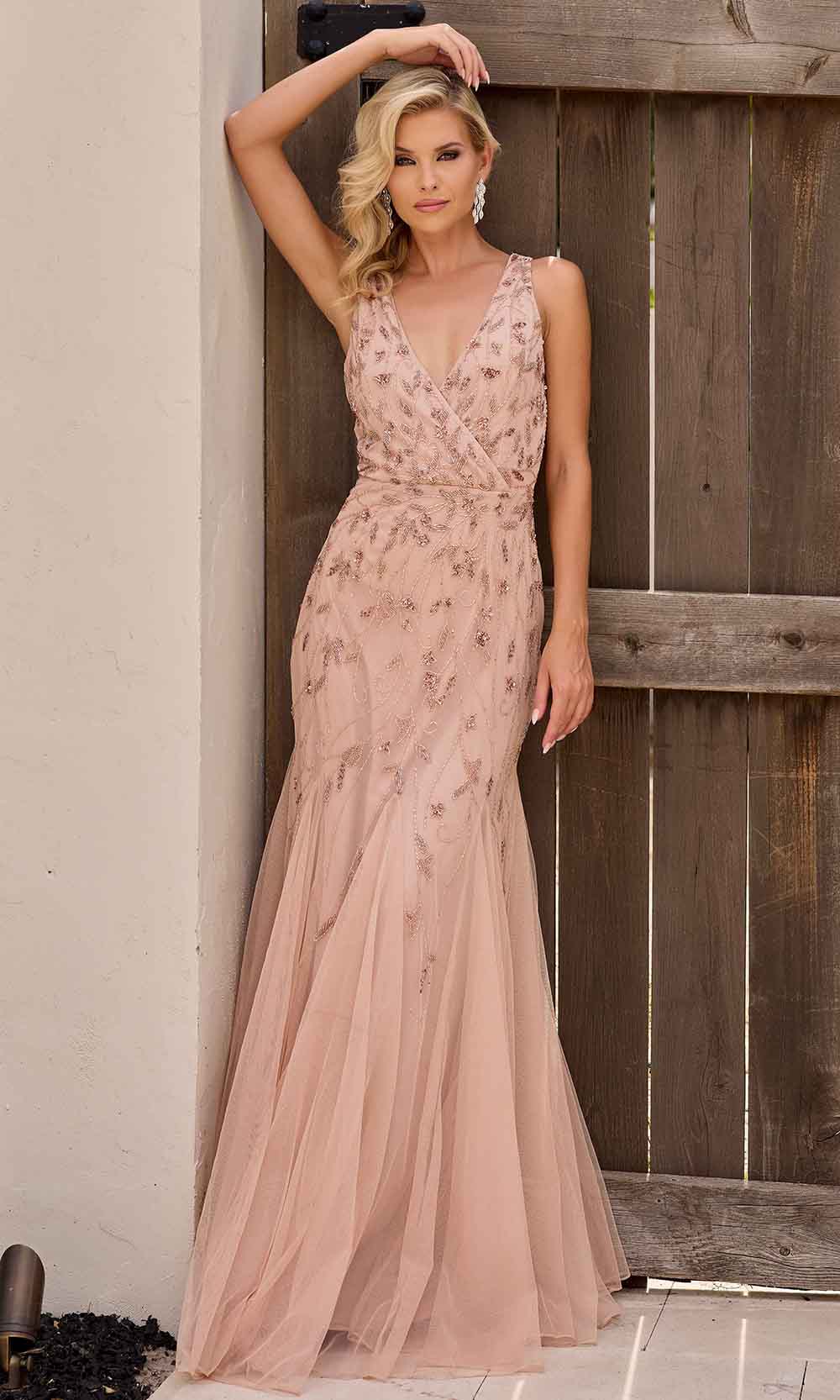 Primavera Couture 13158 - Long Sheath Dress - Sleeveless, Seams, V-Shaped Back, Concealed Zipper Closure 16 / Blush Primavera Couture 13158 - Long Sheath Dress - Sleeveless, Seams, V-Shaped Back, Concealed Zipper Closure 16 / Blush