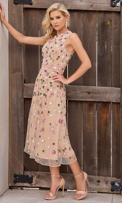 Primavera Couture 13159 - Floral Beaded A-Line Tea-Length Dress Semi Formal