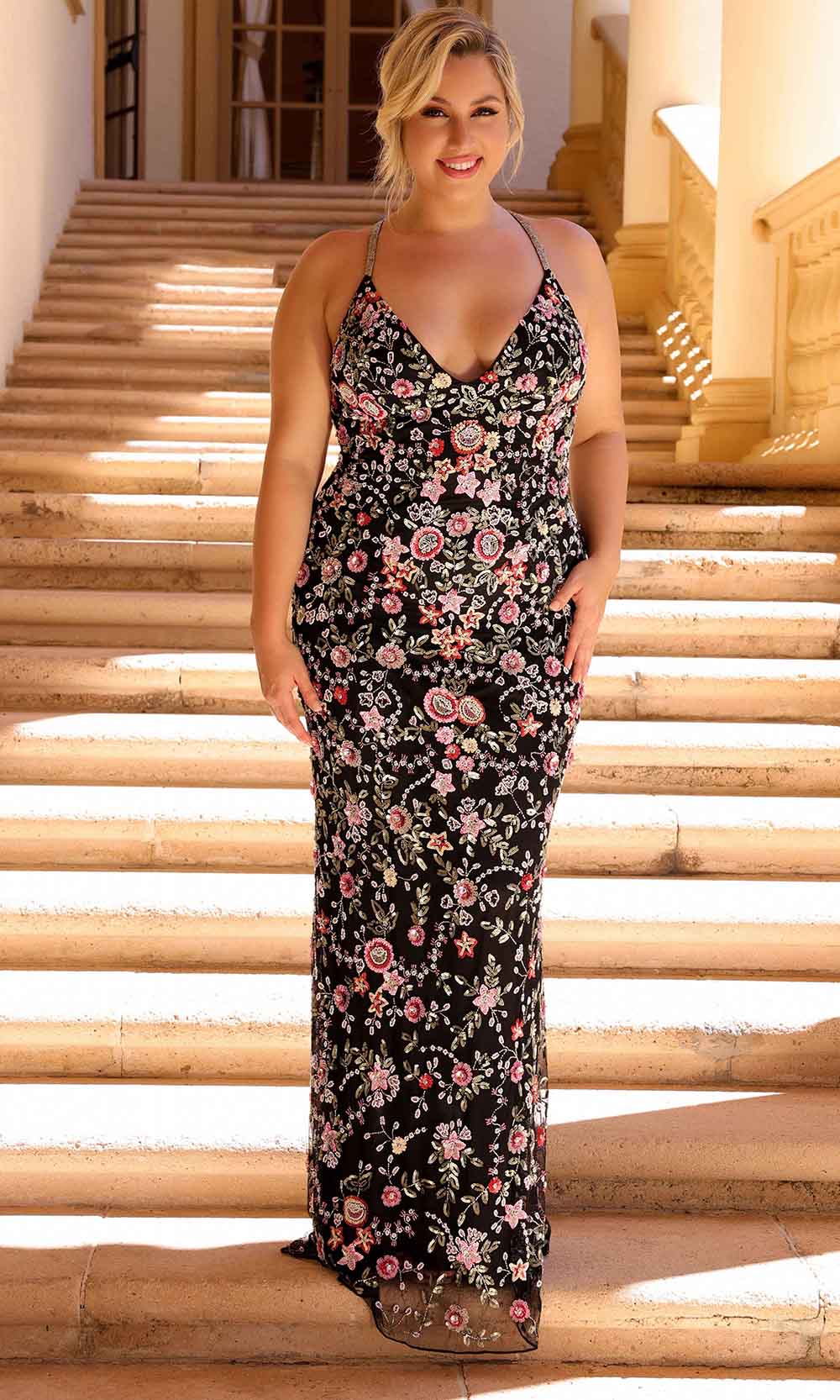 Primavera Couture 14071 - Beaded Floral Prom Gown Prom Dresses 14W / Black