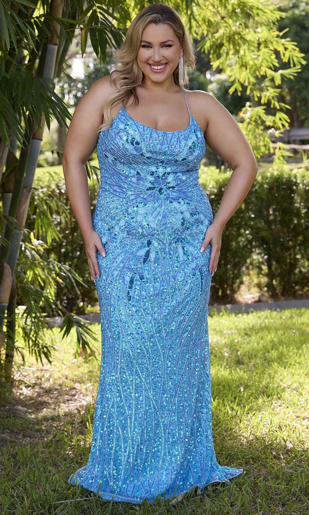 Primavera Couture 14072 - Sequined Sleeveless Prom Gown Prom Dresses 14W / Crystal Blue