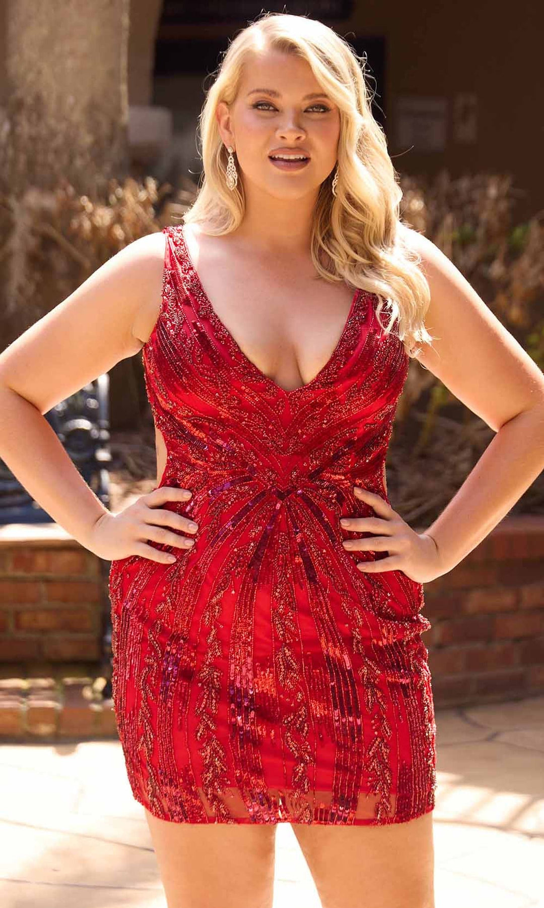 Primavera Couture 14116 - Plunging Neckline Beaded Cocktail Dress