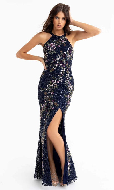 Primavera Couture - 3726 Halter Neckline Floral Sequin Gown Special Occasion Dress