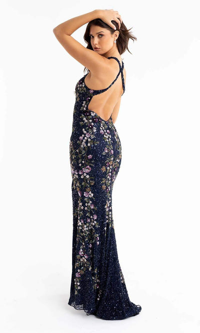 Primavera Couture - 3726 Halter Neckline Floral Sequin Gown Special Occasion Dress