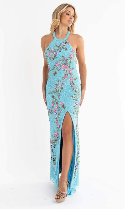 Primavera Couture - 3726 Halter Neckline Floral Sequin Gown Special Occasion Dress