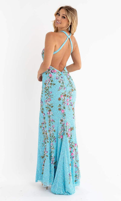 Primavera Couture - 3726 Halter Neckline Floral Sequin Gown Special Occasion Dress