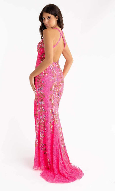 Primavera Couture - 3726 Halter Neckline Floral Sequin Gown Special Occasion Dress