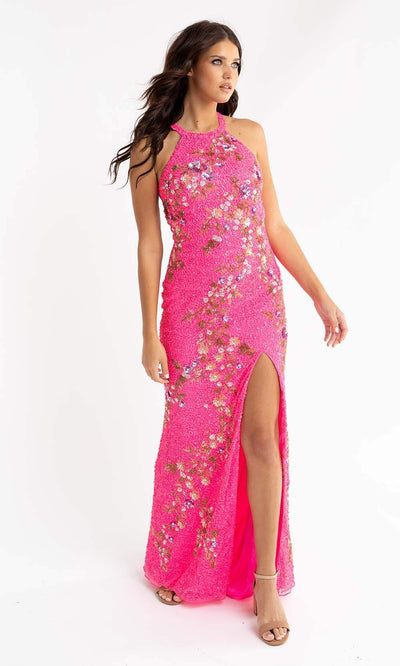Primavera Couture - 3726 Halter Neckline Floral Sequin Gown Special Occasion Dress