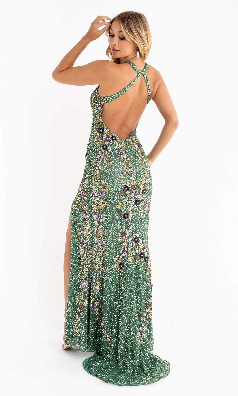 Primavera Couture - 3726 Halter Neckline Floral Sequin Gown Special Occasion Dress