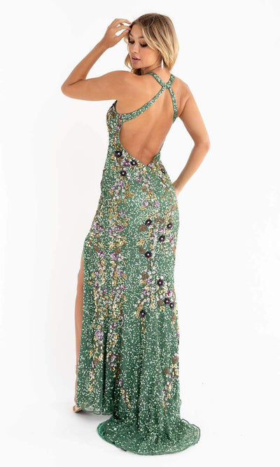 Primavera Couture - 3726 Halter Neckline Floral Sequin Gown Special Occasion Dress